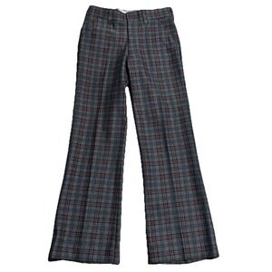 Vintage 70s Flare Disco Pants Gray Red Blue Plaid Check 31x32